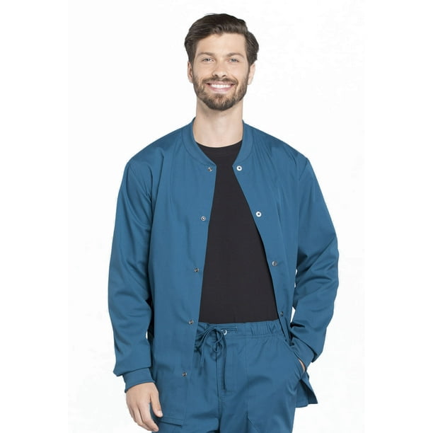 Cherokee Workwear Professionals Snap Front Warm-up Scrub Jacket Caribbean Blue M